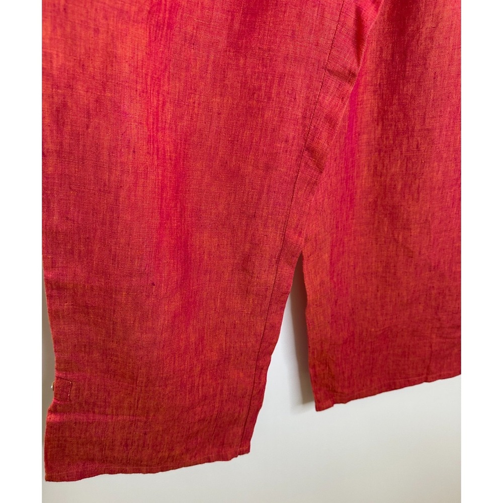 Orvis 100% Linen Elastic Waist Drawstring Crop Pants Button Slit Back Red Small - Picture 6 of 15